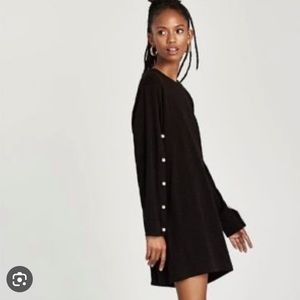 ZARA Black Knit Dress Oversized Top with Pearl Detail Sleeves